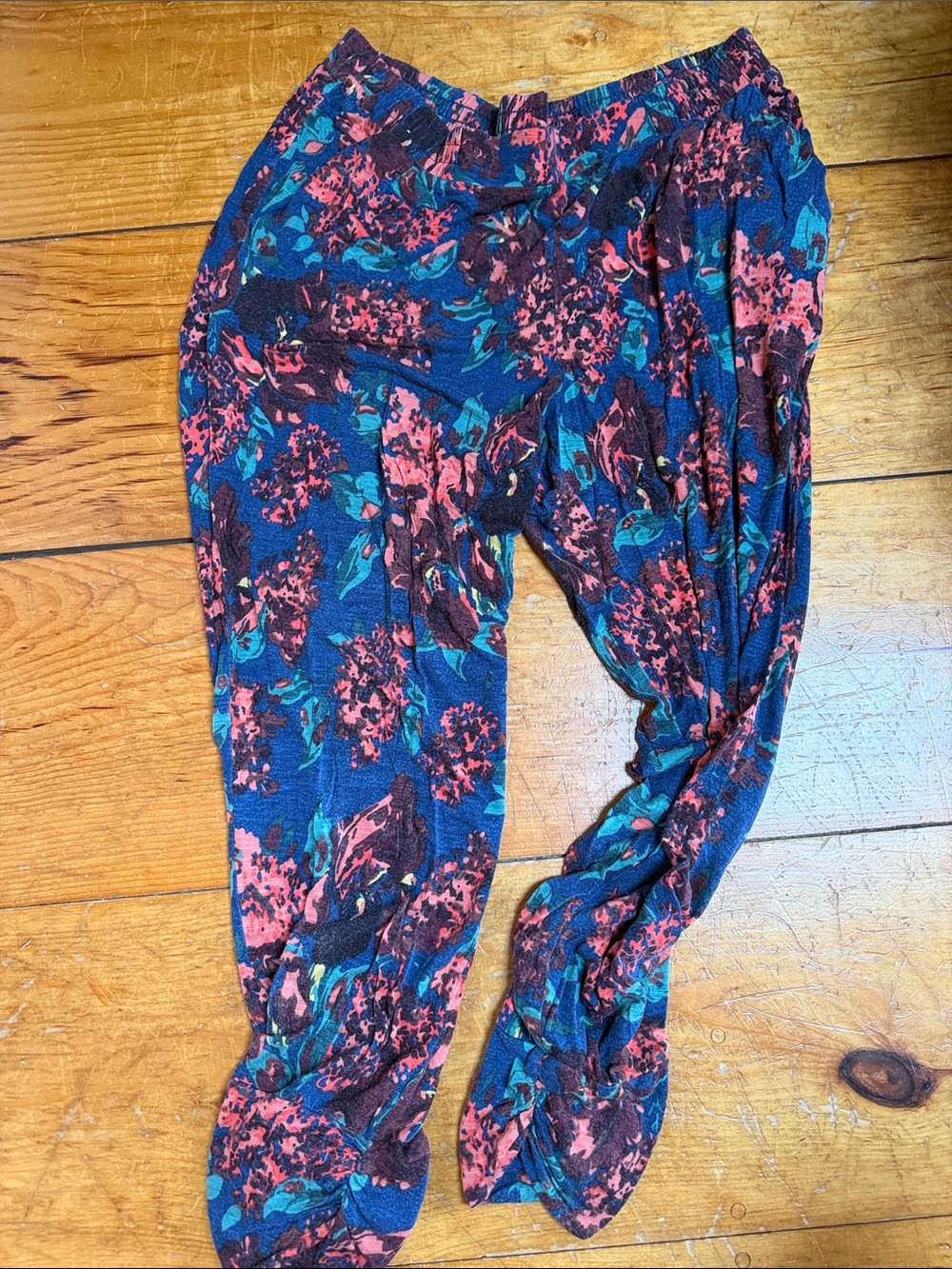 Anthropologie Floral Print Drop Crotch Navy Harem or Jogger Pants